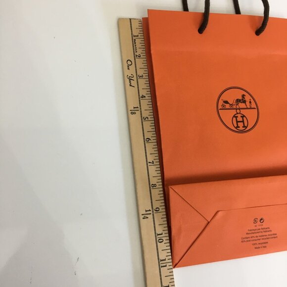 Hermes Shopping Bag 11.25" x 8" x 3.25" Orange Paper Gift Bag Authentic - Picture 12 of 16